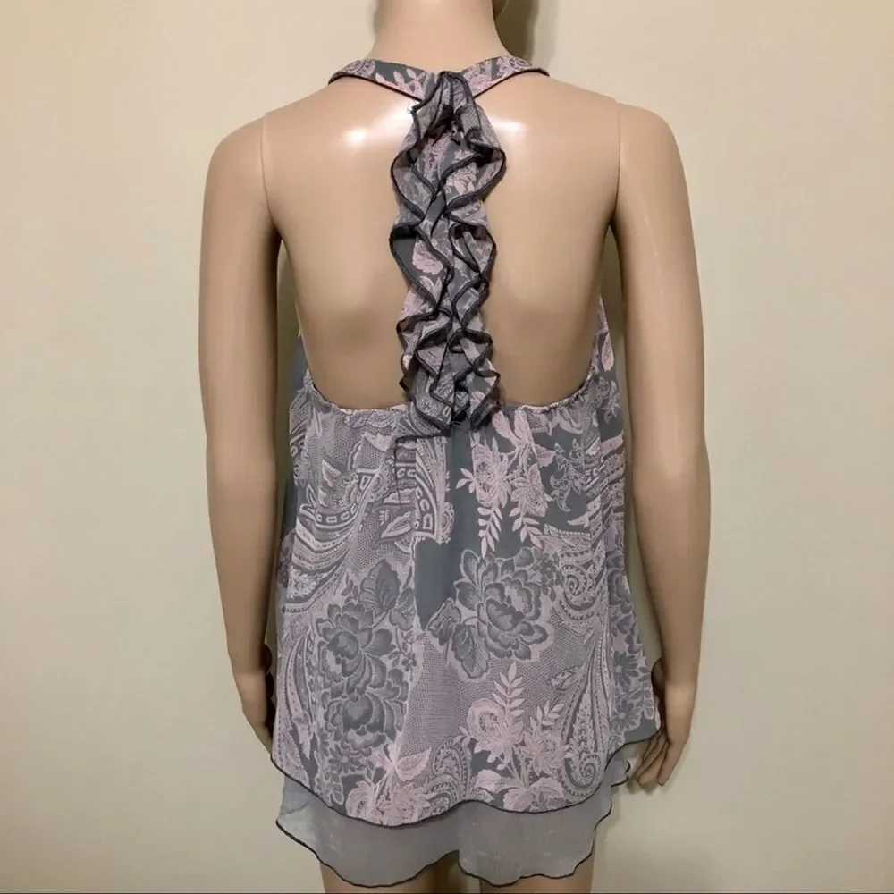Print Ruffled Racer Back Top - Picture 8 of 10